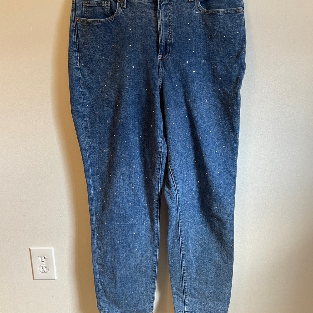 Old Navy Women's Straight Leg Jeans - Blue with White Speckles